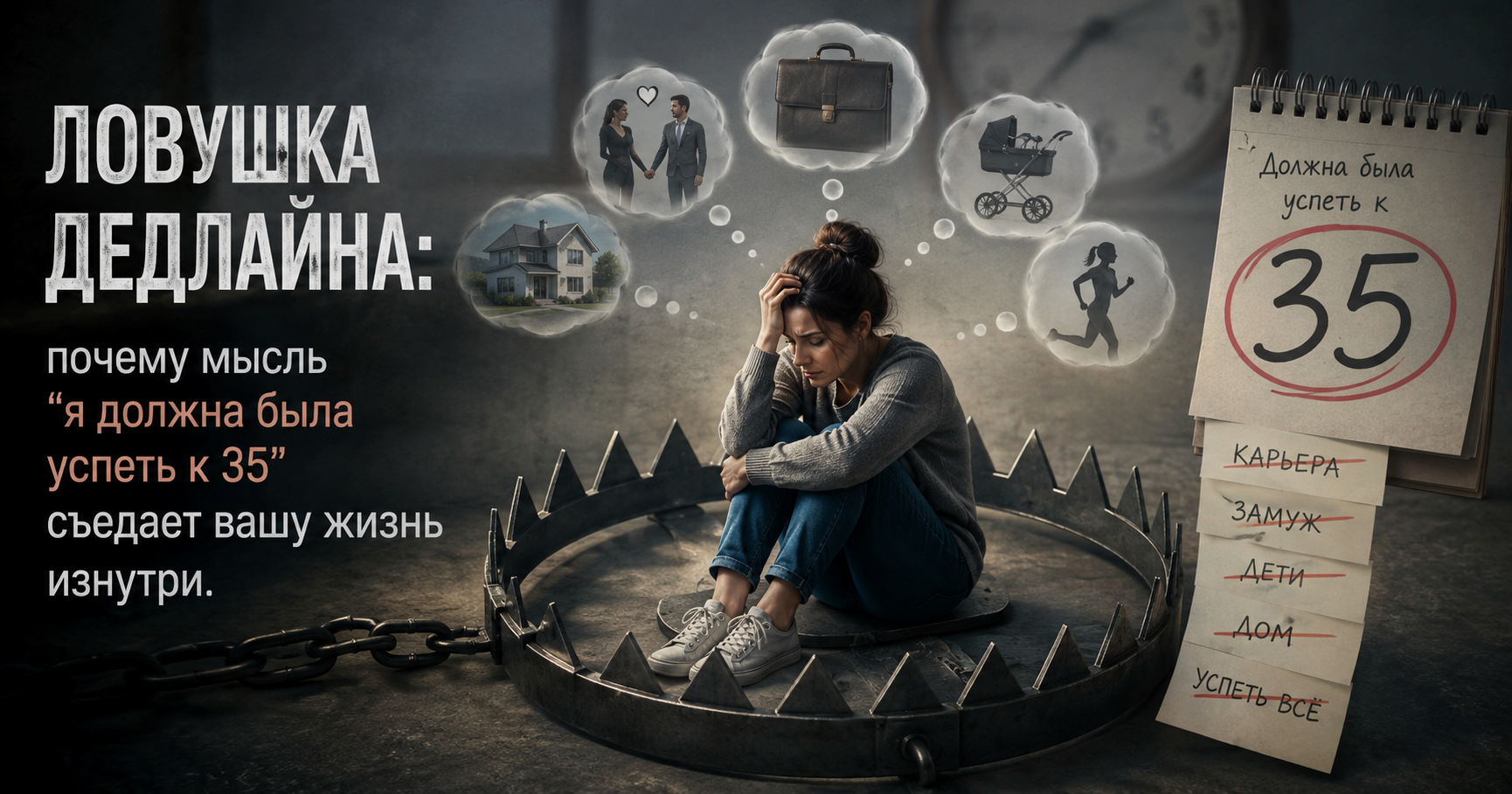 Ловушка дедлайна: почему мысль “я должна была успеть к 35” съедает вашу жизнь изнутри.